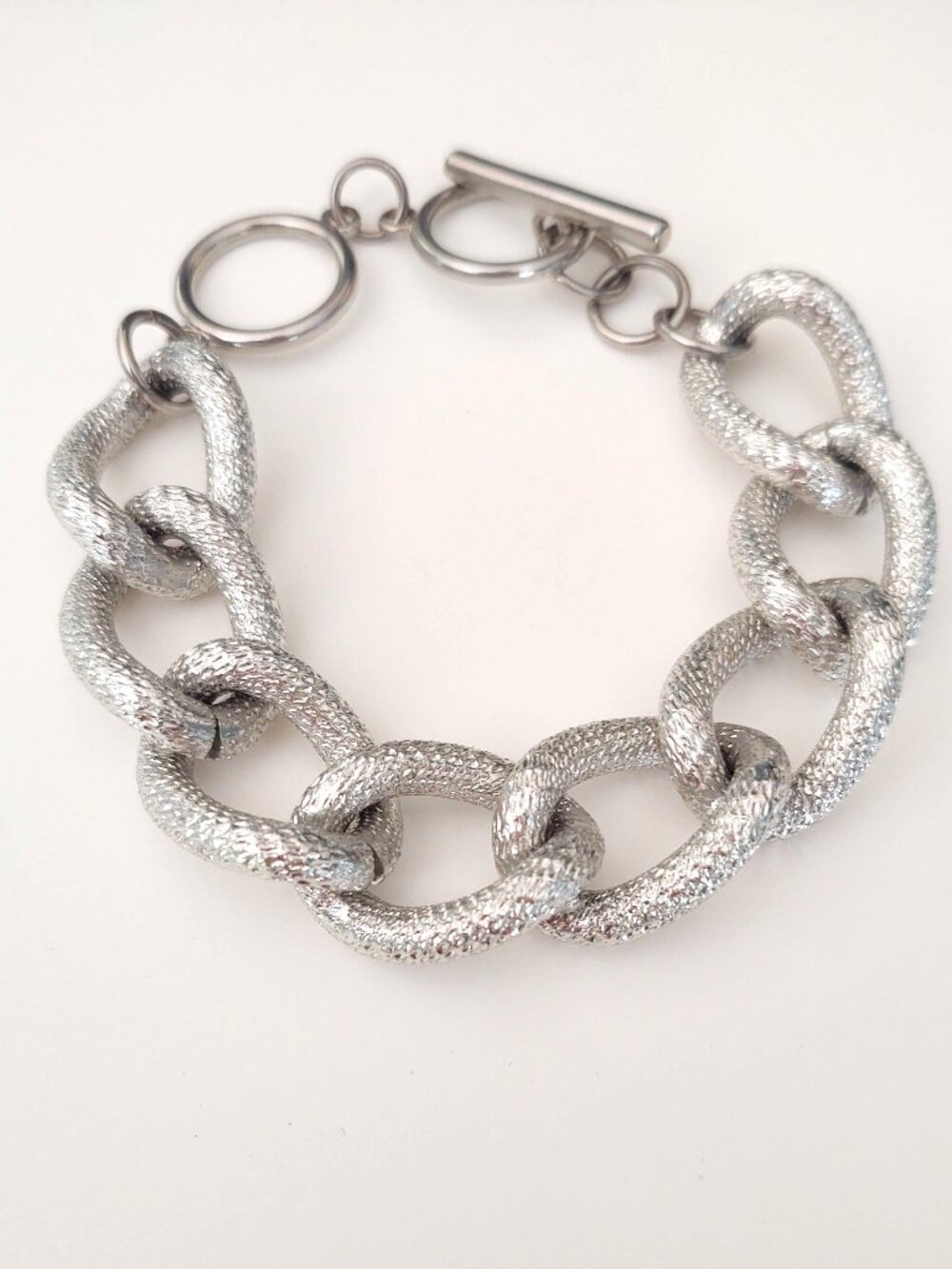 Chunky textured silver link bracelet